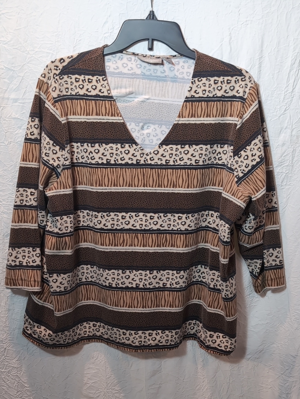 Plus Size croft & barrow Brown and Cream Mixed Animal Stripe V-Neck Top